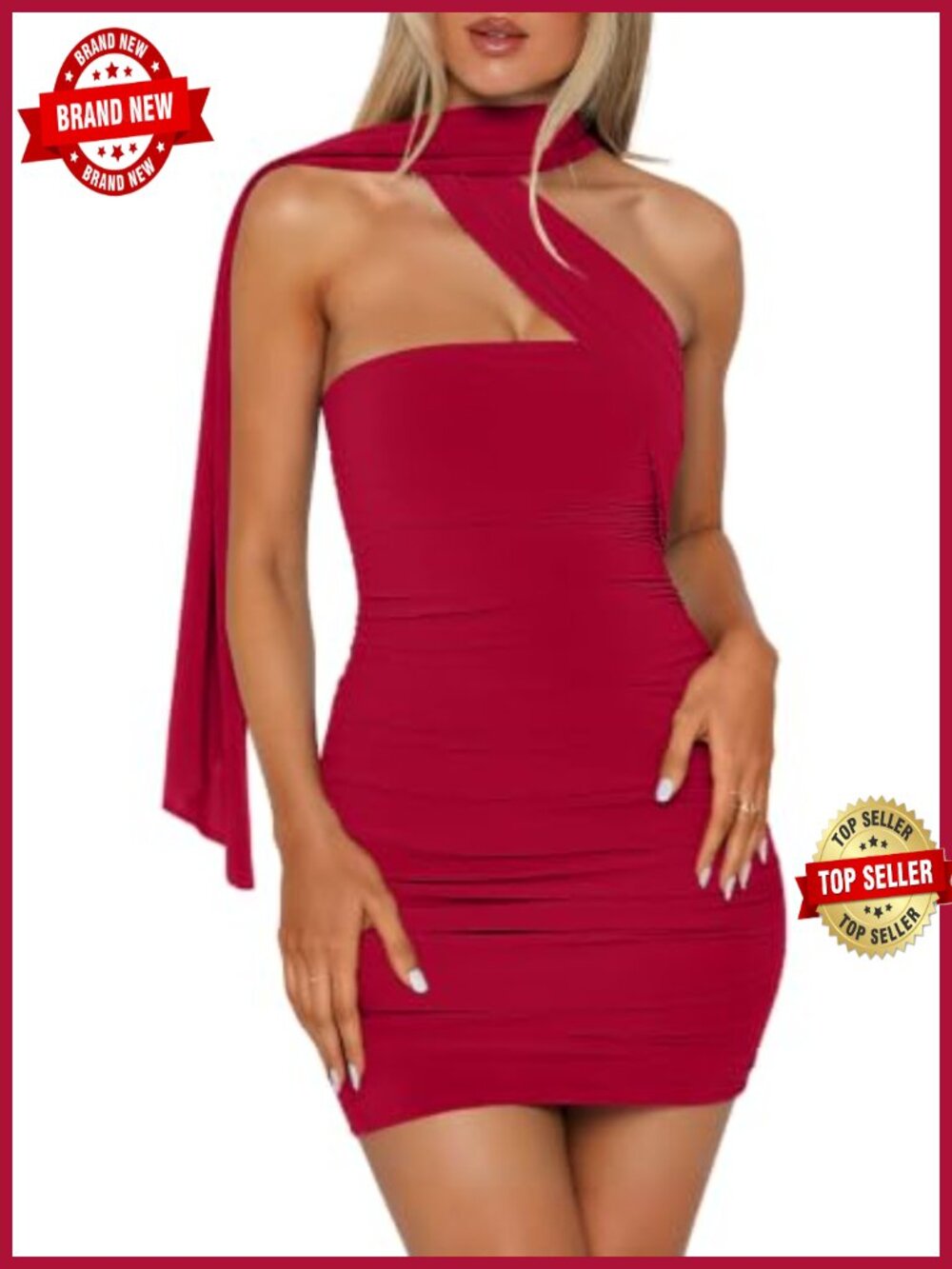 Women's Ruched Bodycon Mini Tube Dress with Scarf Backless Club Party